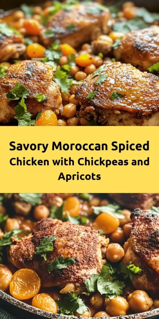 Discover the vibrant flavors of Moroccan cuisine with this spiced chicken recipe! Juicy bone-in chicken thighs are marinated in a fragrant blend of spices including cumin, coriander, and cinnamon, then simmered with chickpeas and sweet apricots for a delicious dish. Garnish with fresh herbs and serve it with couscous or flatbread for a hearty meal everyone will love. Perfect for family gatherings or a cozy dinner at home! Enjoy the taste of Morocco tonight!