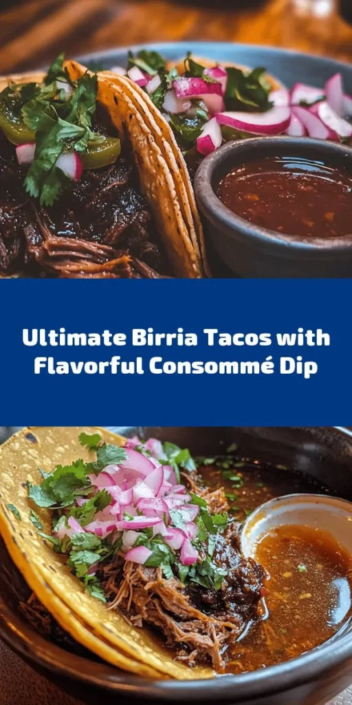 Discover the ultimate comfort food with these mouthwatering Birria Tacos! Made with tender beef chuck roast and short ribs marinated in a rich blend of guajillo and ancho peppers, spices, and savory beef broth, each taco is bursting with flavor. Serve them with warm corn tortillas, fresh cilantro, and tangy lime wedges for a perfect treat. Don’t forget to dip them in the delicious consommé for an unforgettable experience! Perfect for gatherings or cozy nights in!