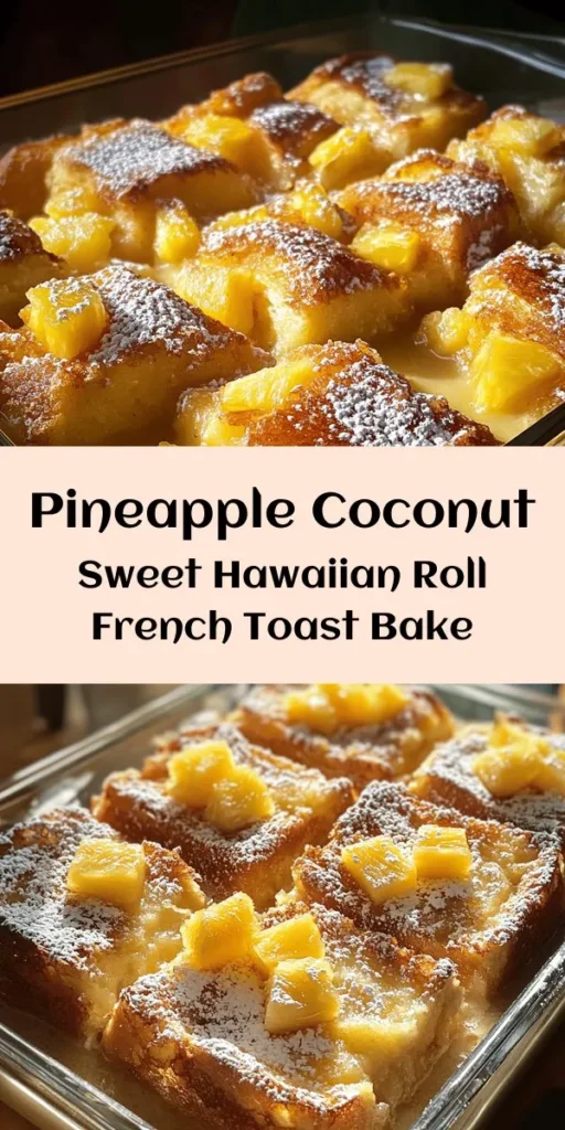 Indulge in a delicious Sweet Hawaiian Roll French Toast Bake that's perfect for brunch or breakfast gatherings! This easy recipe combines soft Hawaiian rolls with a creamy custard spiced with cinnamon and nutmeg, then baked to golden perfection. Topped with crushed pineapple and optional coconut, this dish is as delightful as it is festive. Drizzle with maple syrup and dust with powdered sugar for the ultimate sweet treat. Enjoy it warm and make memories with family and friends!