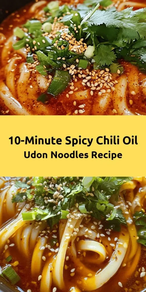 Looking for a quick and delicious meal? Try this spicy 10-minute chili oil udon noodles recipe! With just a few ingredients like udon noodles, chili oil, garlic, and soy sauce, you can whip up a flavorful dish in no time. It's perfect for a weeknight dinner or a satisfying lunch. Garnish with green onions, sesame seeds, and fresh herbs for an added burst of flavor. Get ready to enjoy a tasty and comforting bowl of noodles!