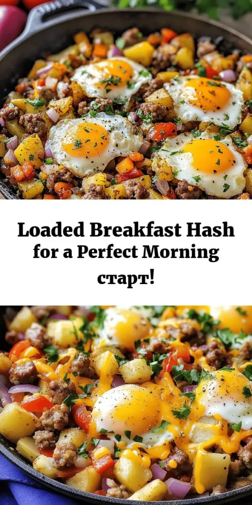 Start your day with a delicious Breakfast Bonanza Hash that's packed with flavor! This hearty dish combines crispy potatoes, sautéed red onion, and bell pepper, with crumbled breakfast sausage. Topped with perfectly cooked eggs and melted cheddar cheese, it's the ultimate breakfast delight. Perfect for family gatherings or a cozy morning at home, this recipe is easy to make and sure to impress. Garnish with fresh parsley for a vibrant finish!