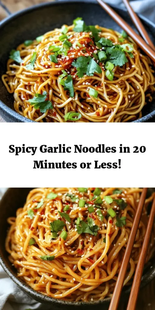 Spice up your dinner with these Fiery Garlic Noodles! This quick and easy recipe comes together in just 20 minutes and is packed with flavor. Fresh lo mein noodles are tossed in a luscious sauce made from soy sauce, chili garlic sauce, and aromatic garlic and ginger. Top with green onions, sesame seeds, and cilantro for the perfect finishing touch. Ideal for a weeknight meal or impressing guests! Enjoy the heat and indulge in deliciousness.