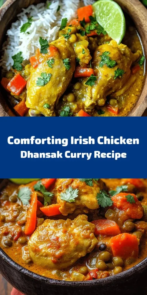 Dive into a bowl of comfort with this Hearty Irish Chicken Dhansak Curry! Packed with tender chicken, flavorful spices, and nutritious lentils, this dish is a delightful twist on traditional curry. Perfect for cozy family dinners, it combines the richness of coconut milk with vibrant vegetables like carrots and bell peppers. Serve it with rice or naan for a satisfying meal everyone will love. Try it out and bring a taste of Ireland to your table!