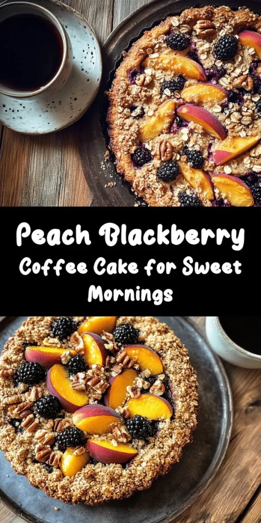 Indulge in the deliciousness of this Peach Blackberry Coffee Cake! With a moist, buttery base filled with fresh peaches and blackberries, this cake is topped with a sweet, crunchy mixture of brown sugar, oats, and pecans. Perfect for breakfast or an afternoon snack, it's easy to make and sure to impress. In just 60 minutes, you'll have a delightful dessert to share. Enjoy a slice with your favorite coffee and savor the flavors!