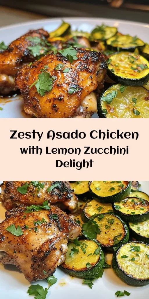 Brighten up your dinner with this Zesty Asado Chicken paired with Sautéed Lemon Zucchini! Juicy, marinated chicken thighs are grilled or baked to perfection, delivering smoky and tangy flavors with every bite. The lemon zucchini adds a refreshing crunch, infused with fresh herbs. Perfect for weeknight dinners or gatherings, this meal is not only delicious but colorful too. Try this easy recipe and impress your family and friends!